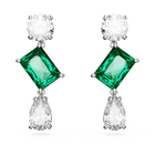 Mesmera drop earrings, Mixed cuts, Green, Rhodium plated