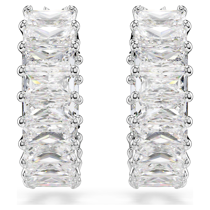 swarovski أقراط حلقية matrix، قطع باغيت، لون أبيض، طلاء روديوم