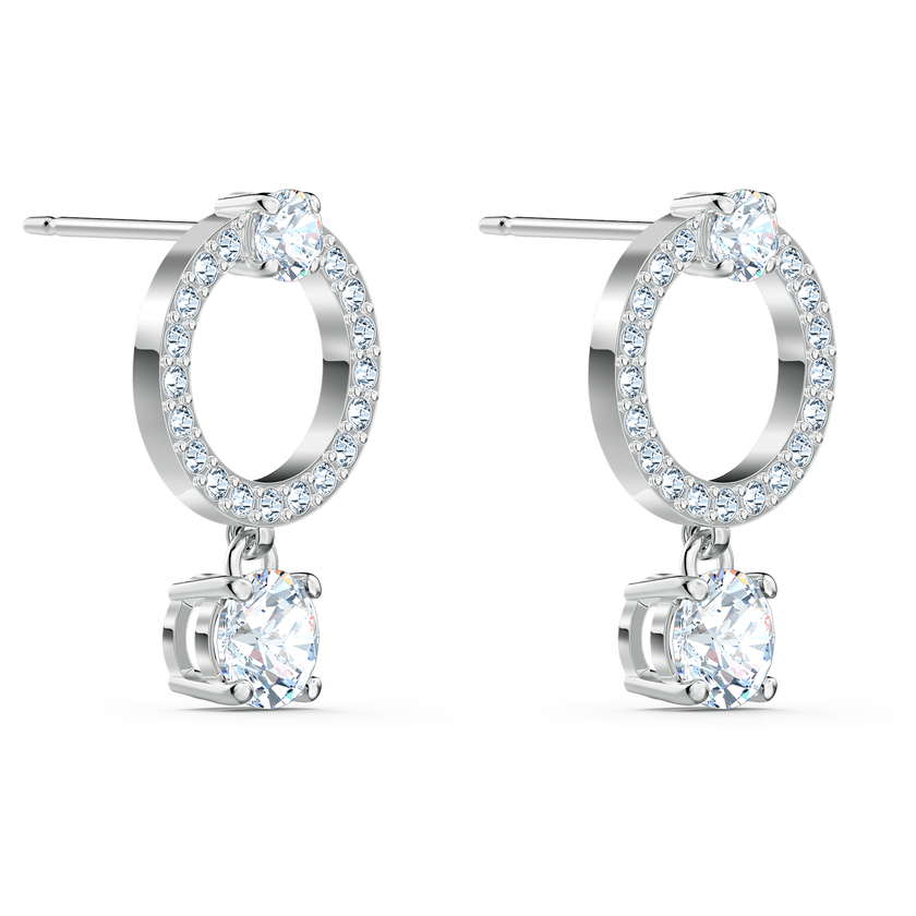swarovski أقراط حلقية constella، قطع مستدير، لون أبيض، طلاء روديوم