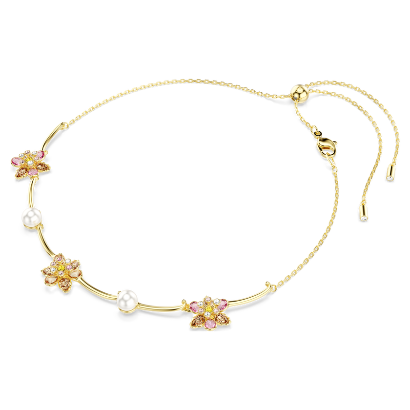 swarovski عقد idyllia، لؤلؤ كريستال، قطع متنوع، شكل زهرة، ألوان متعددة، طلاء باللون الذهبي