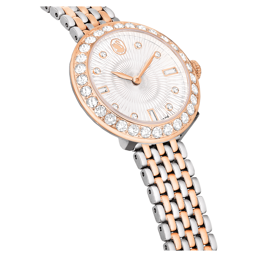 swarovski matrix tennis 7 link watch  swiss made  metal bracelet  rose gold tone  mixed metal finish