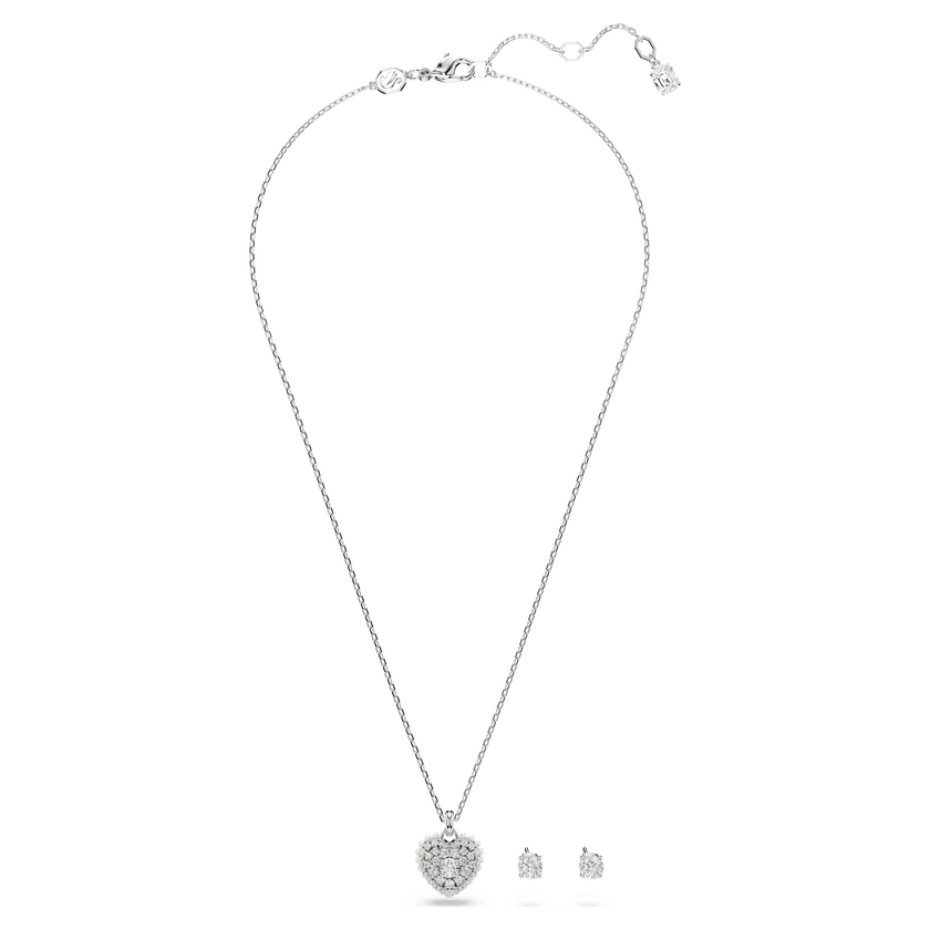swarovski hyperbola set  crystal pearl  heart  white  rhodium plated
