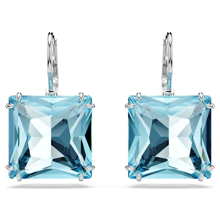 swarovski millenia earrings  square cut crystal  blue  rhodium plated