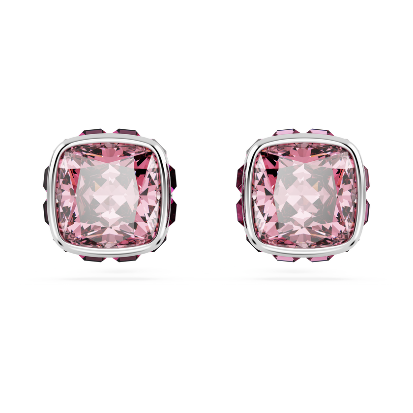 swarovski أقراط دبوسية birthstone، قطع مربع، شهر أكتوبر، لون وردي، طلاء روديوم