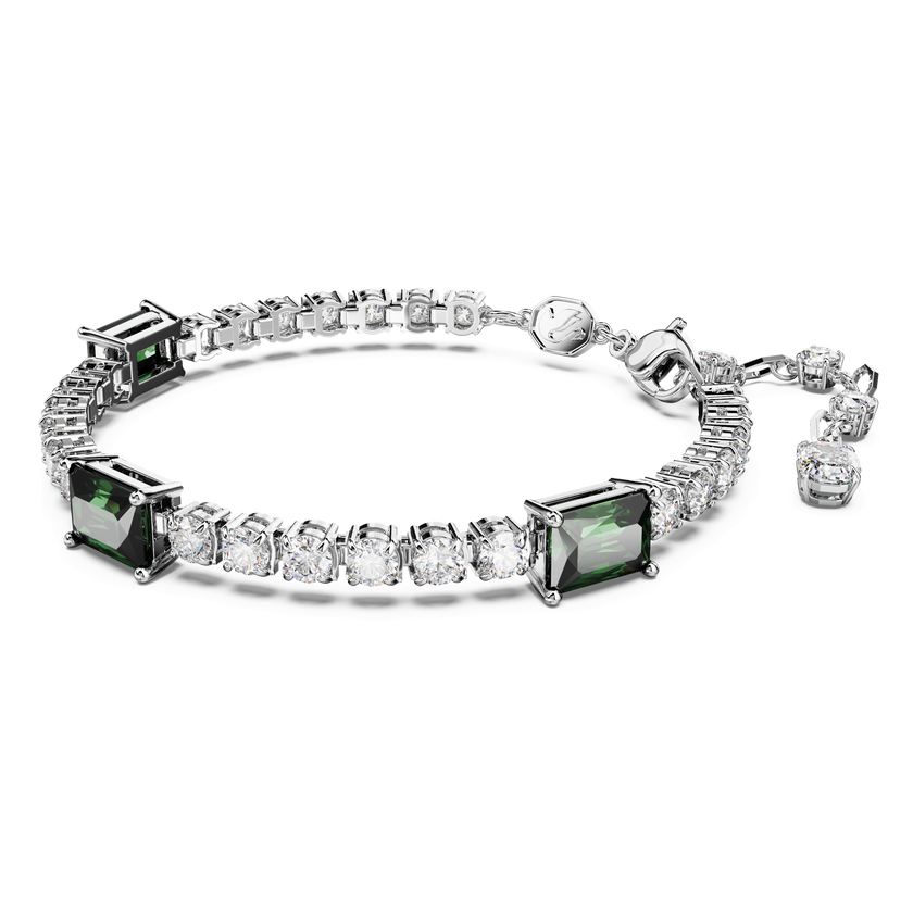swarovski matrix tennis bracelet  mixed cuts  green  rhodium plated