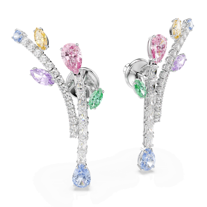 ariana grande x swarovski drop earrings  mixed cuts  multicolored  rhodium plated