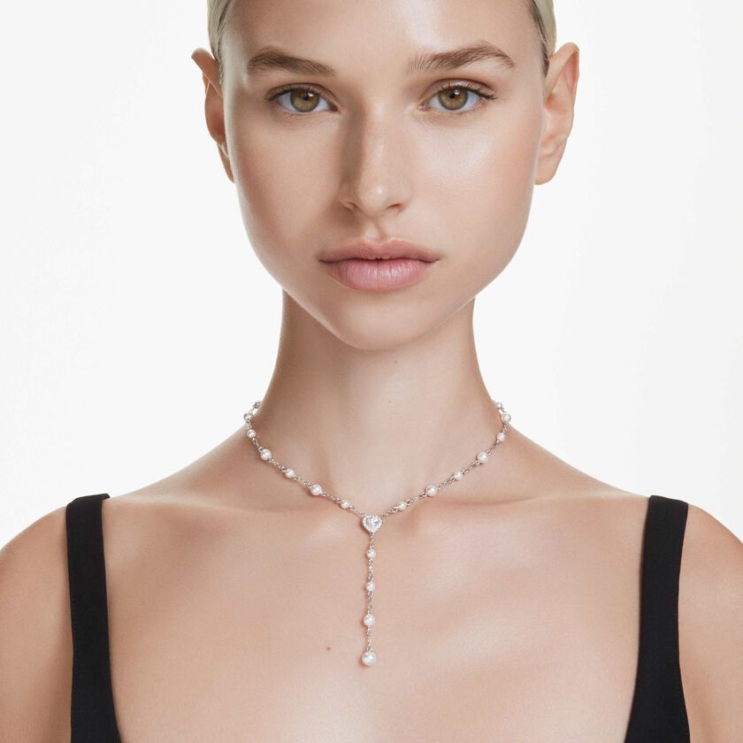 عقد على شكل y ariana grande x swarovski، قطع متنوع، شكل قلب، لون أبيض، طلاء روديوم