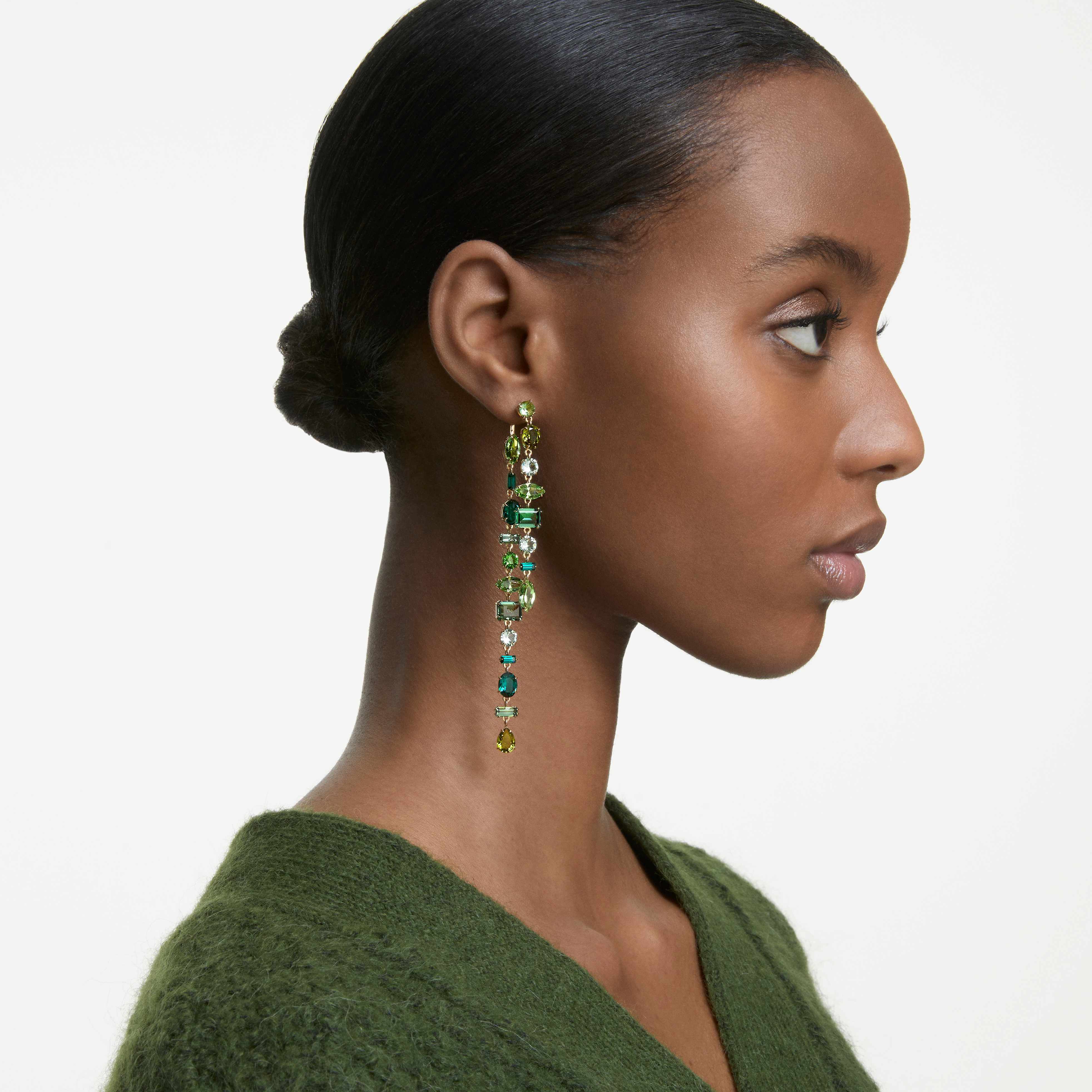 Buy Swarovski Gema drop earrings, Green, Rhodium plated