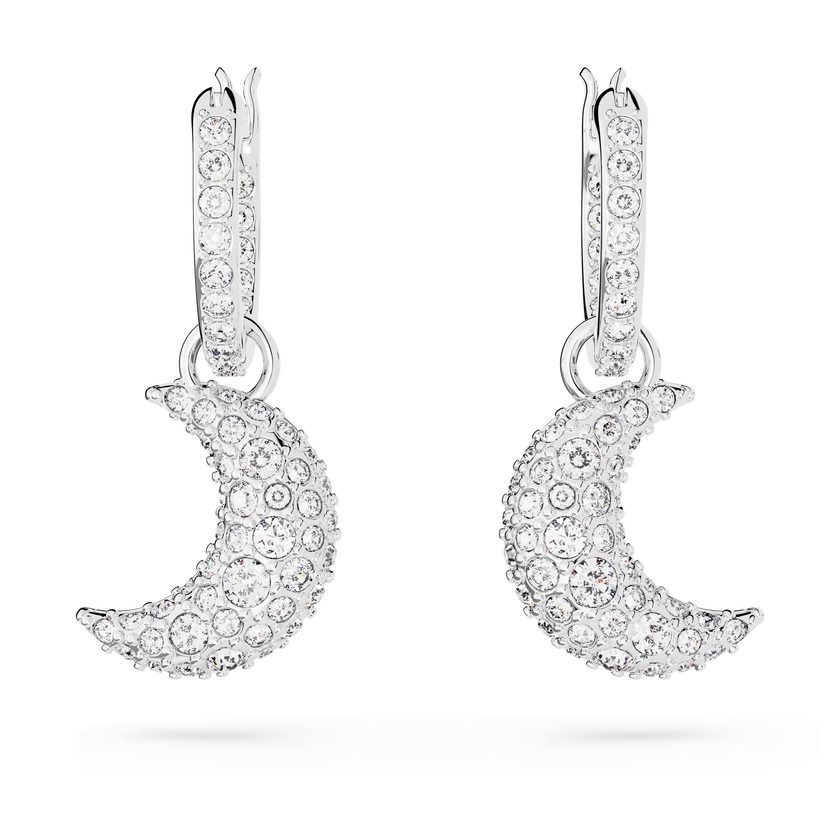 swarovski أقراط متدلية sublima، على شكل هلال، لون أبيض، طلاء روديوم
