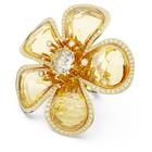 خاتم Florere كوكتيل، على شكل زهرة، لون أصفر، طلاء بلون ذهبي