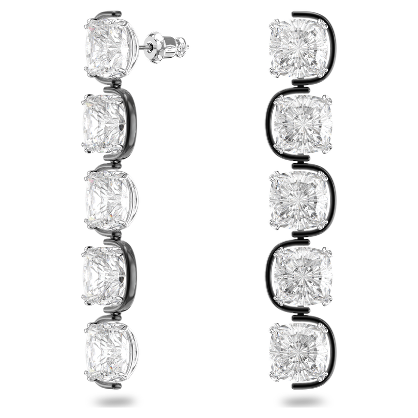 swarovski أٌقراط harmonia متدلية، مزدانة بكريستالات مربعة عائمة بحواف دائرية، لون أبيض، طلاء روديوم