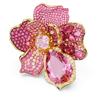 swarovski idyllia cocktail ring  pav   flower  pink  gold tone plated