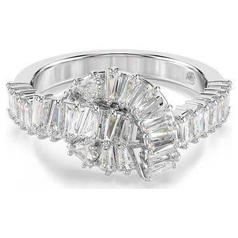 swarovski matrix ring  baguette cut  knot  white  rhodium plated