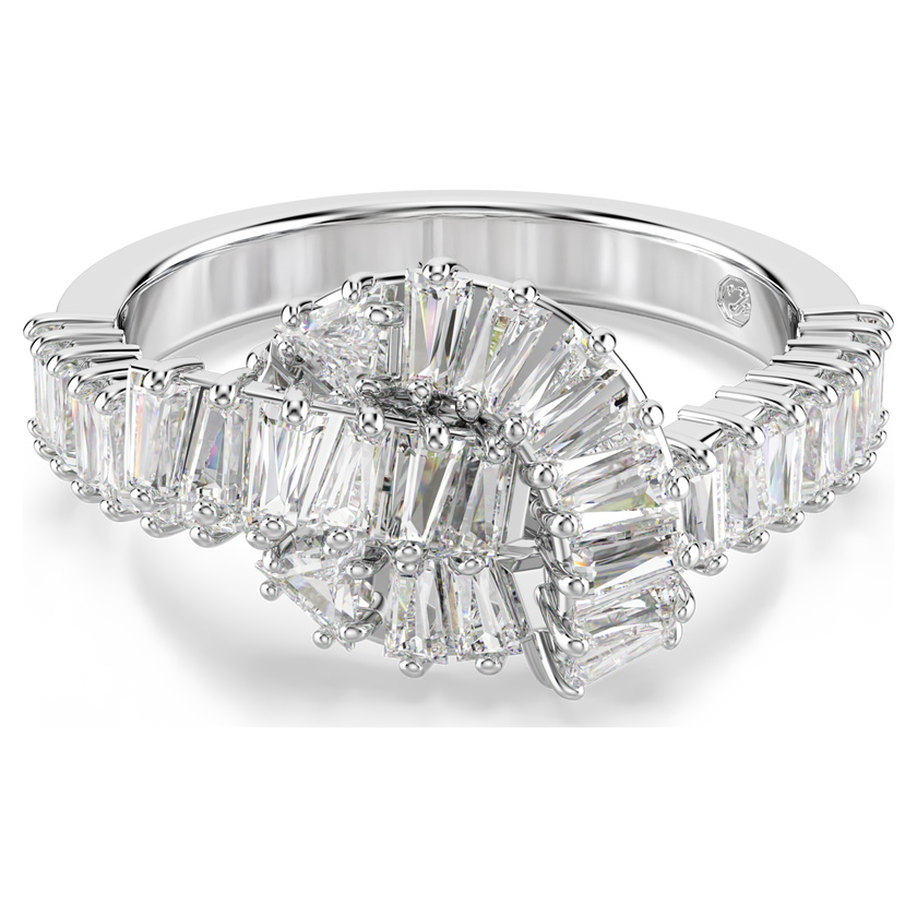swarovski matrix ring  baguette cut  knot  white  rhodium plated