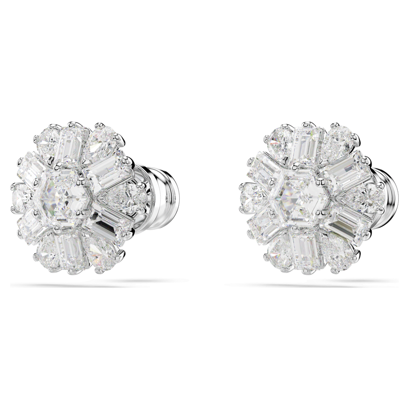swarovski idyllia stud earrings  mixed cuts  snowflake  white  rhodium plated