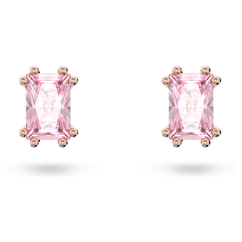 swarovski chroma stud earrings  cushion cut  pink  rose gold tone plated