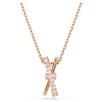 swarovski hyperbola pendant  mixed cuts  twist  white  18k rose gold finish