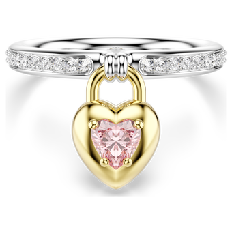 swarovski idyllia motif ring  mixed cuts  heart  pink  mixed metal finish