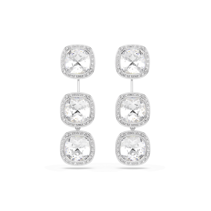 swarovski una angelic earrings  cushion cut  white  rhodium plated