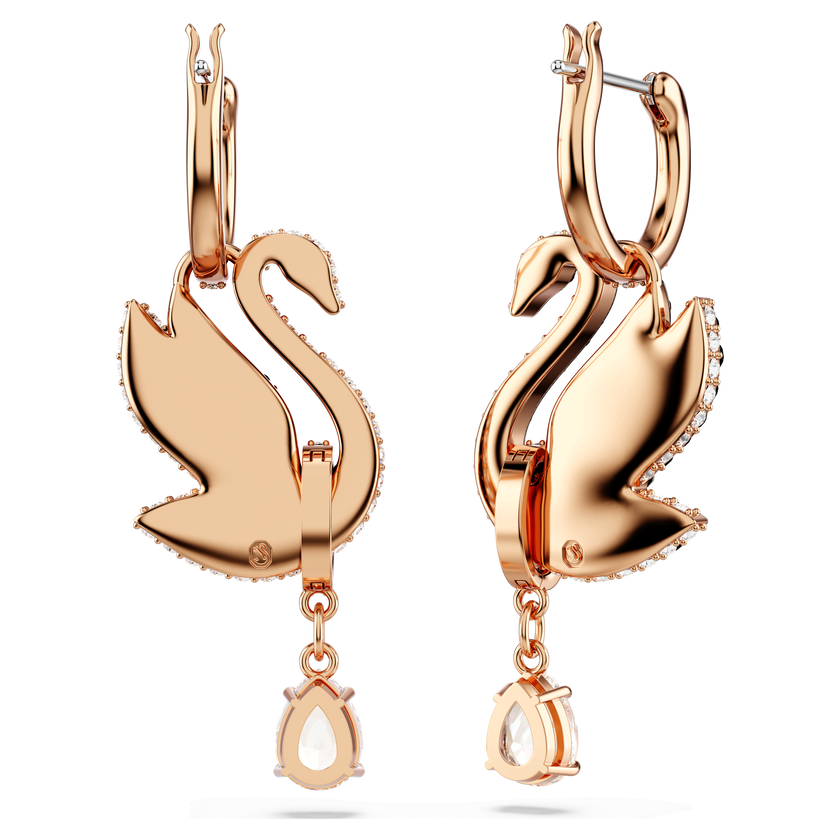 swarovski swan drop earrings  swan  black  rose gold tone plated