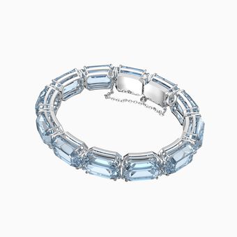 Millenia bracelet, Octagon cut crystals, Blue, Rhodium plated