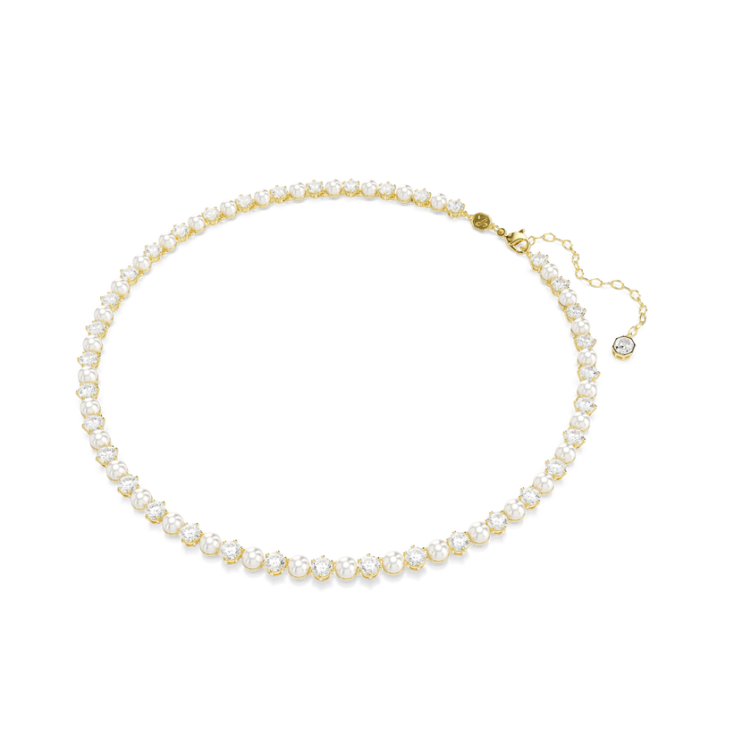 swarovski matrix tennis necklace  crystal pearl  round cut  white  gold tone plated