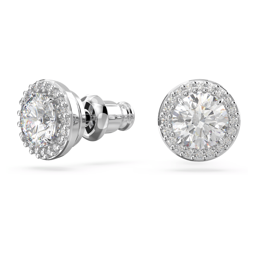 swarovski una angelic stud earrings  round cut  pav   white  rhodium plated