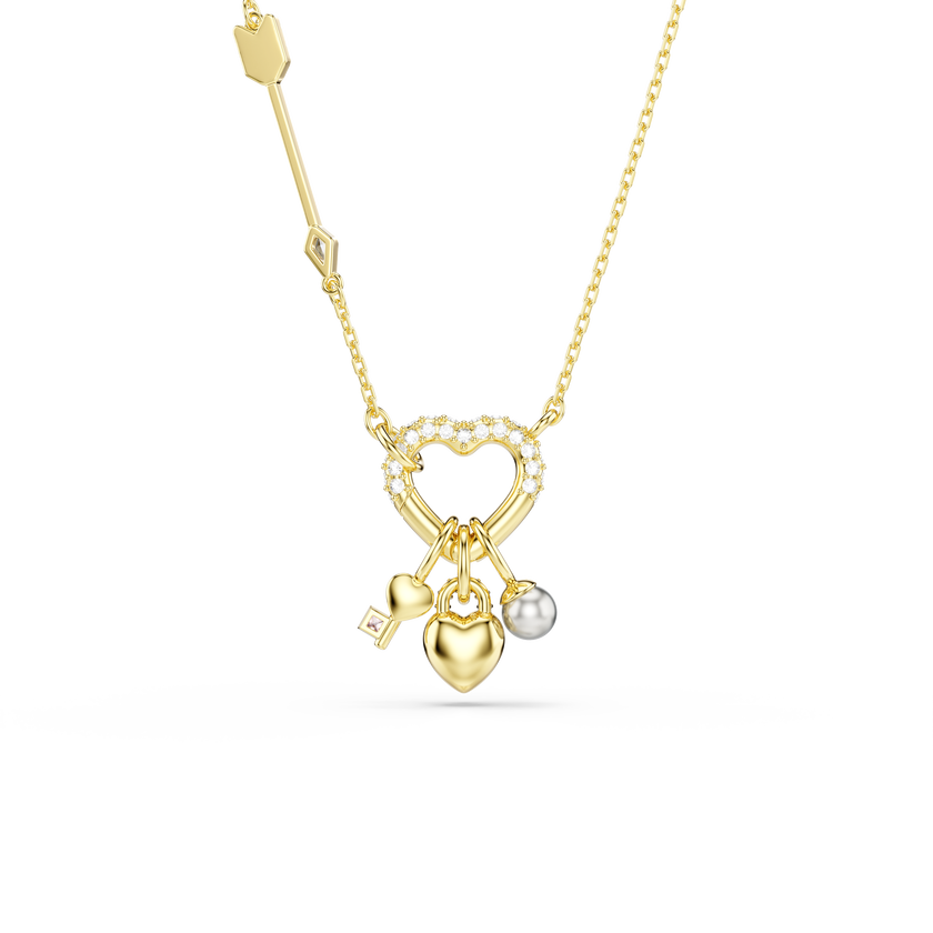 swarovski idyllia pendant  mixed cuts  heart  key  pink  gold tone plated