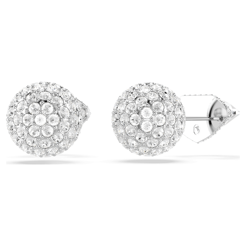 swarovski أقراط دبوسية lucent، أحجار كريستال صغيرة متراصة، شكل كرة، لون أبيض، طلاء روديوم