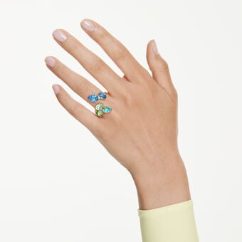 swarovski gema open ring  mixed cuts  multicolored  gold tone plated