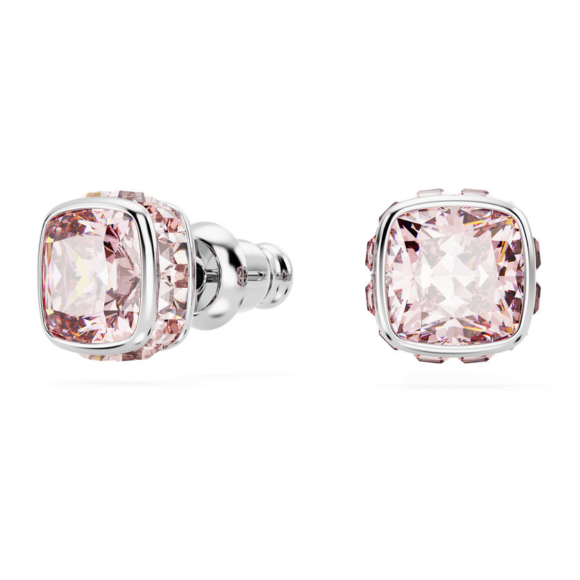 swarovski أقراط دبوسية birthstone، قطع مربع، شهر يونيو، لون وردي، طلاء روديوم