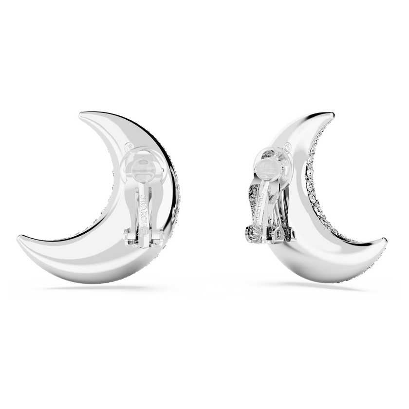 swarovski sublima clip earrings  moon  white  rhodium plated