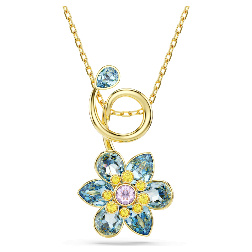 swarovski idyllia pendant  mixed cuts  flower  blue  gold tone plated