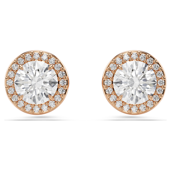 swarovski أقراط دبوسية una angelic، قطع مُستدير، ترصيع بافيه، لون أبيض، لمسة نهائية من الذهب الوردي عيار 18 قيراط
