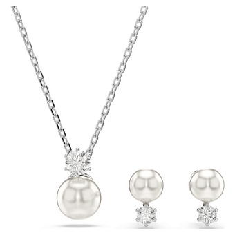 swarovski matrix set  crystal pearl  round cut  white  rhodium plated