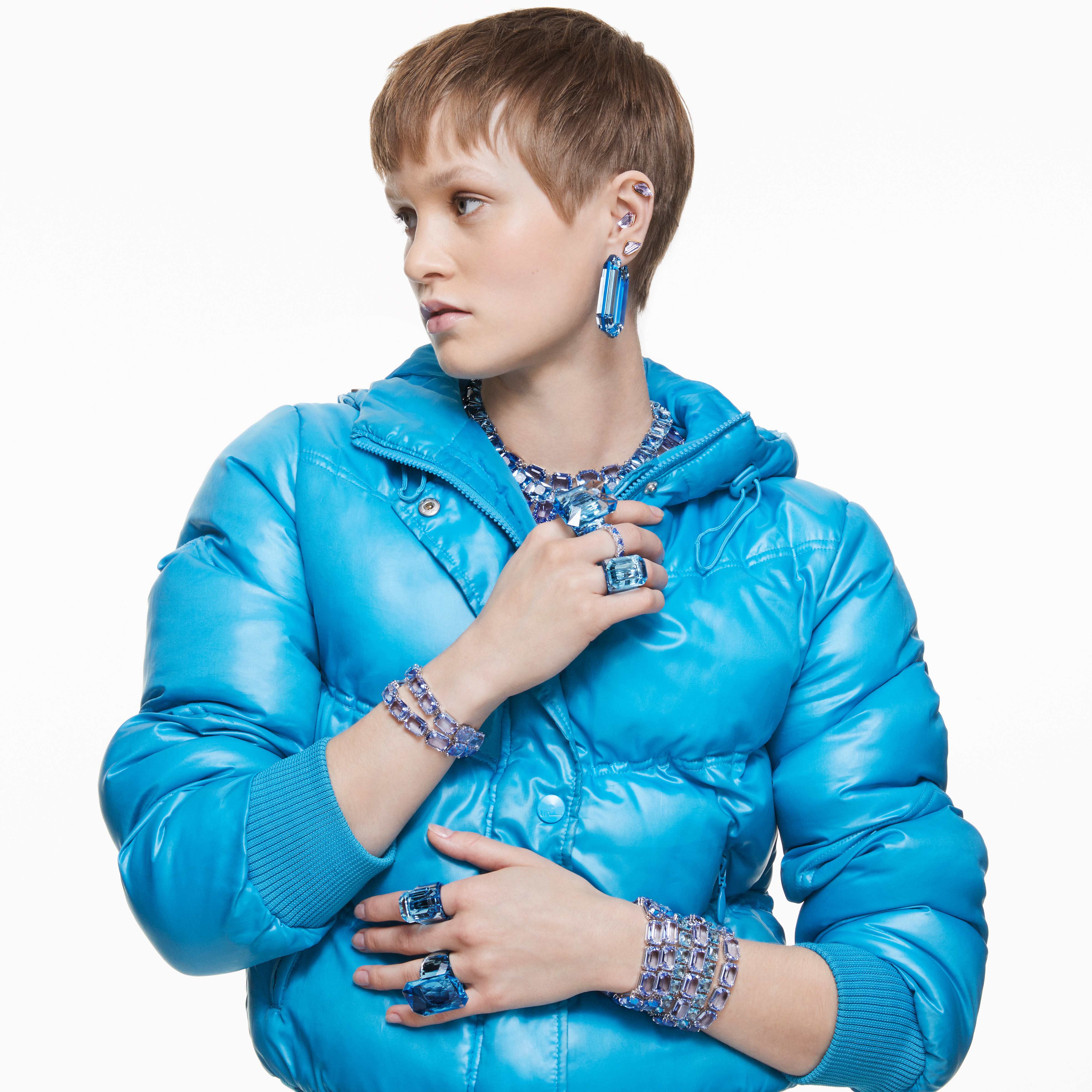 swarovski lucent cocktail ring  octagon cut  blue