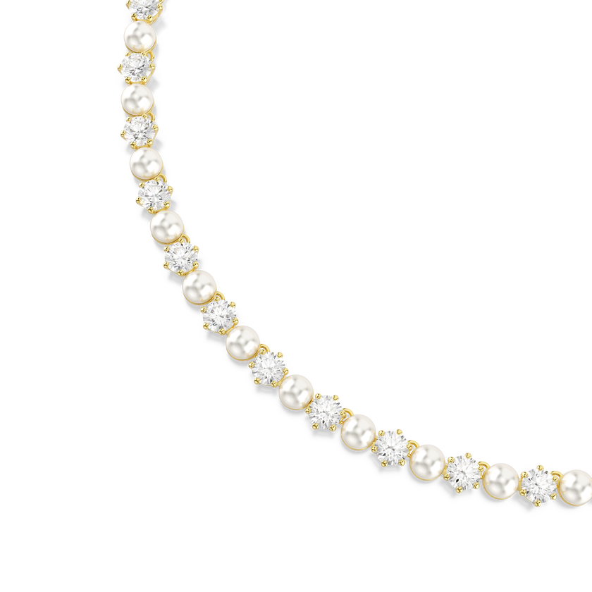 swarovski matrix tennis necklace  crystal pearl  round cut  white  gold tone plated