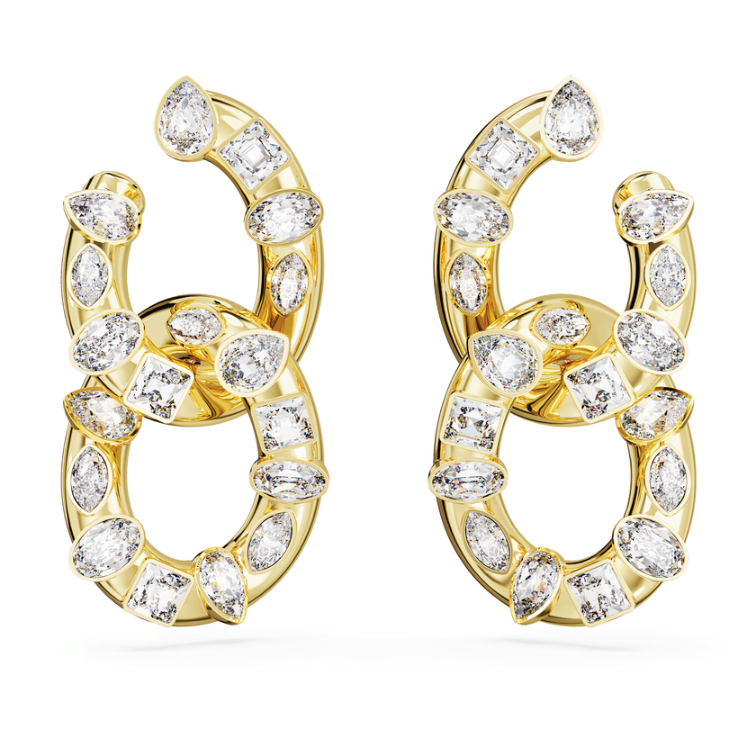 swarovski أقراط حلقية imber، قطع متنوع، حلقات متداخلة، لون أبيض، طلاء بلون ذهبي