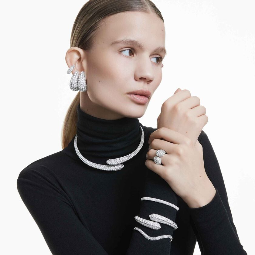 swarovski sublima cocktail ring  round cut  white  rhodium plated