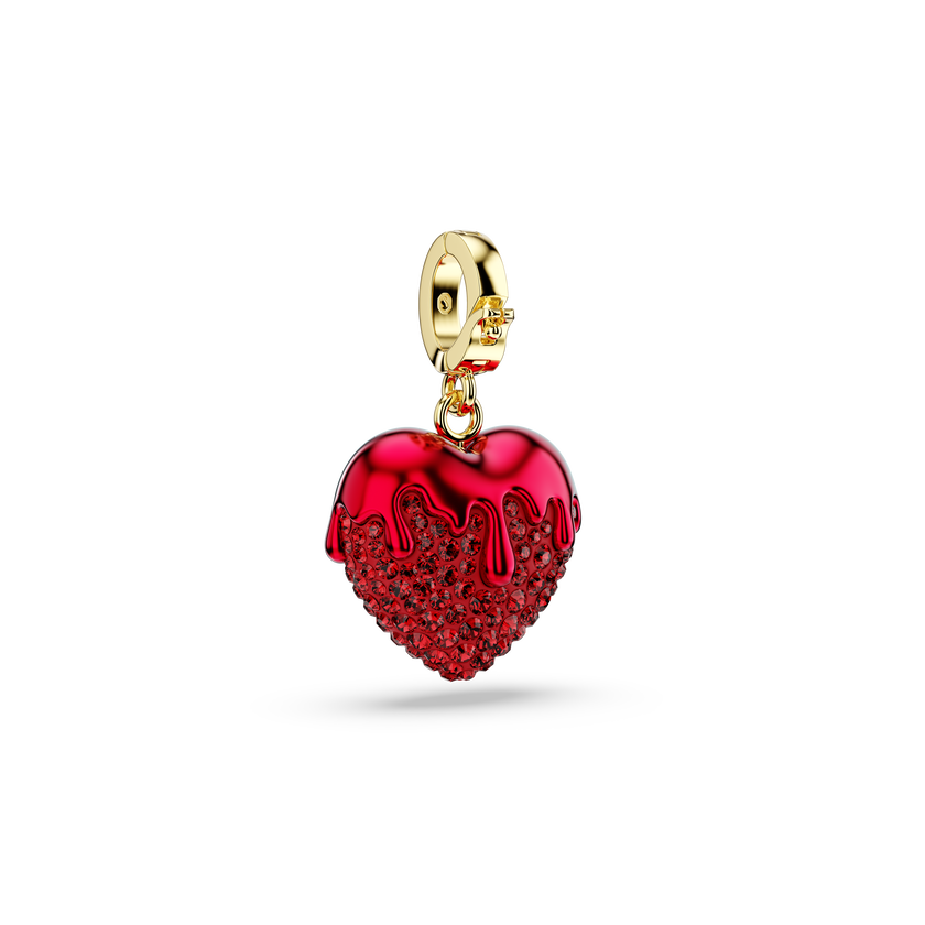 swarovski idyllia charm  round cut  heart  red  gold tone plated