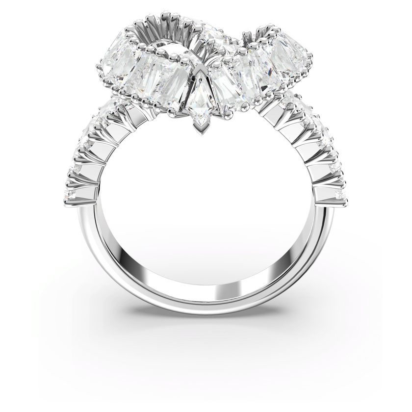 swarovski matrix cocktail ring  mixed cuts  heart  white  rhodium plated