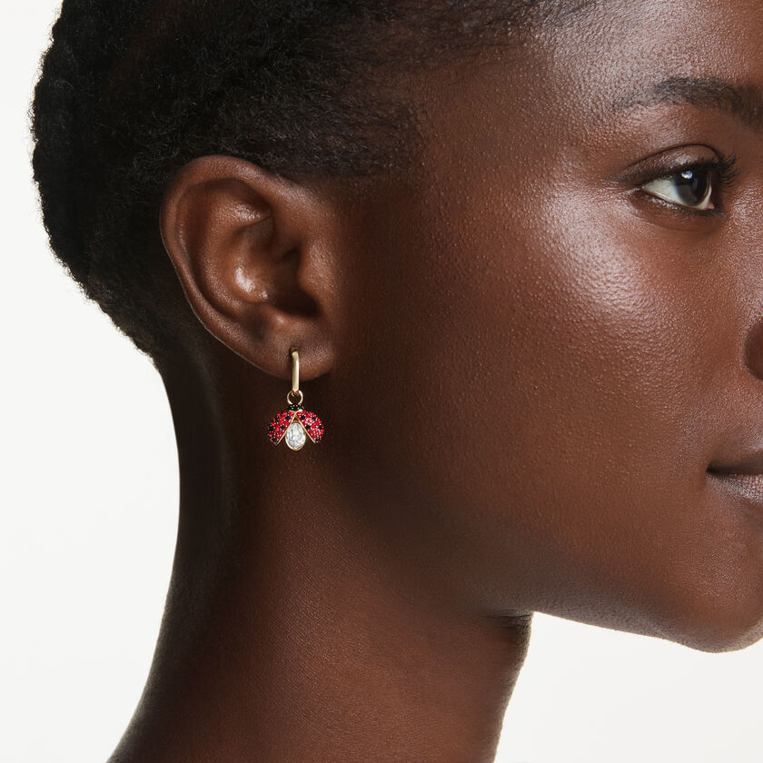 swarovski idyllia drop earrings  set  3   ladybug  clover  strawberry  multicolored  18k gold finish