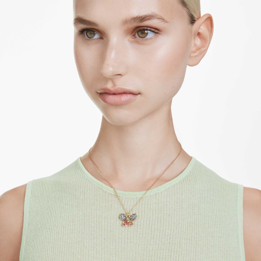 swarovski قلادة idyllia، قطع متنوع، كريستالات مُتراصَّة، شكل فراشة، ألوان متعددة، لمسة نهائية من معادن مختلطة