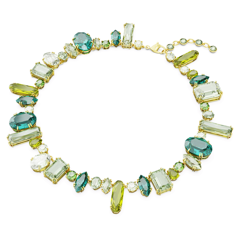 swarovski gema necklace  mixed cuts  green  18k gold finish