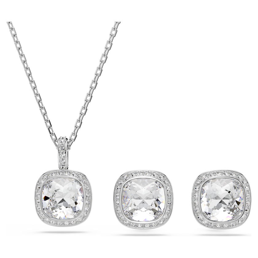 swarovski una angelic set  cushion cut  white  rhodium plated
