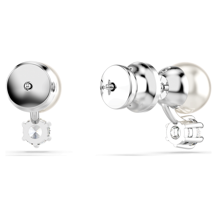 swarovski matrix stud earrings  crystal pearl  round cut  white  rhodium plated