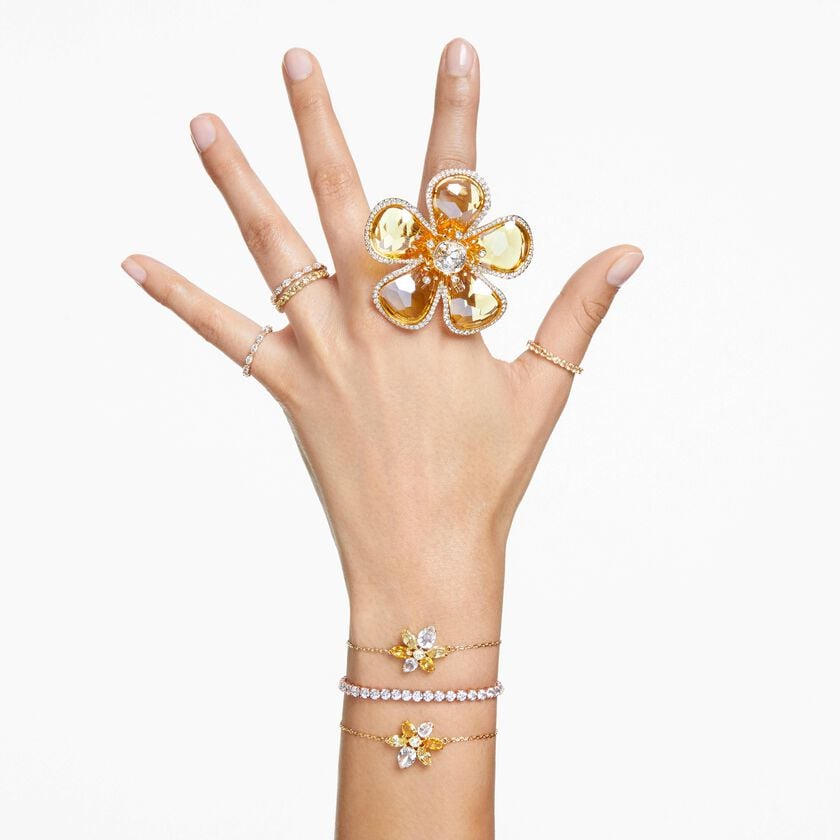 swarovski سوار matrix tennis، قطع مستدير، لون أبيض، طلاء بلون ذهبي