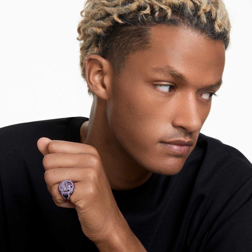 swarovski خاتم black panther، تصميم black panther، لون أرجواني، طلاء روديوم
