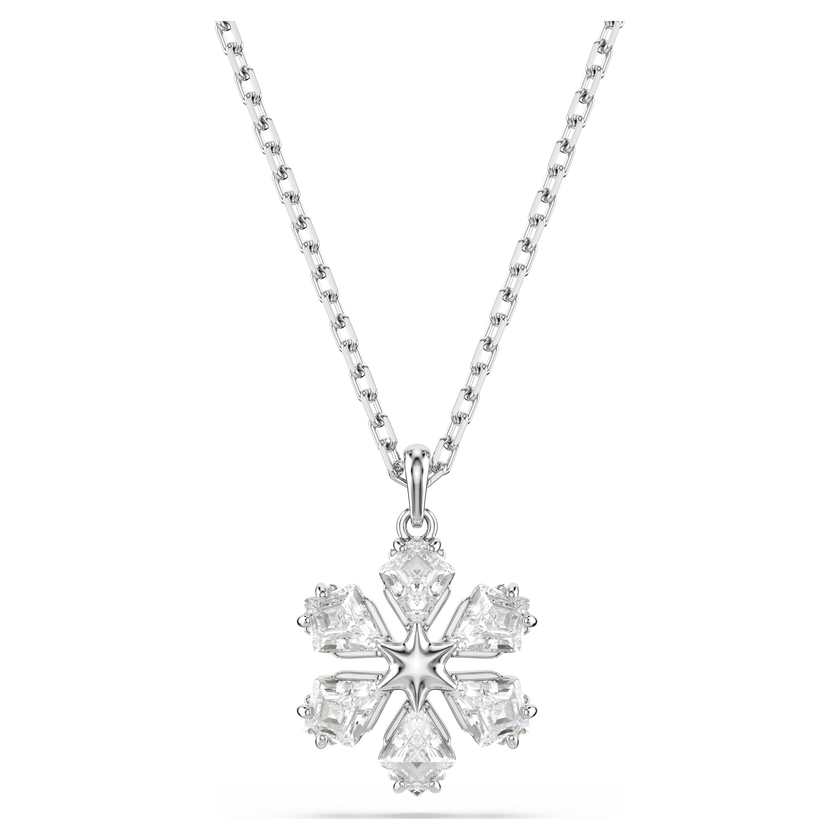 swarovski idyllia pendant  mixed cuts  snowflake  white  rhodium plated