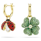 swarovski idyllia drop earrings  set  3   ladybug  clover  strawberry  multicolored  18k gold finish